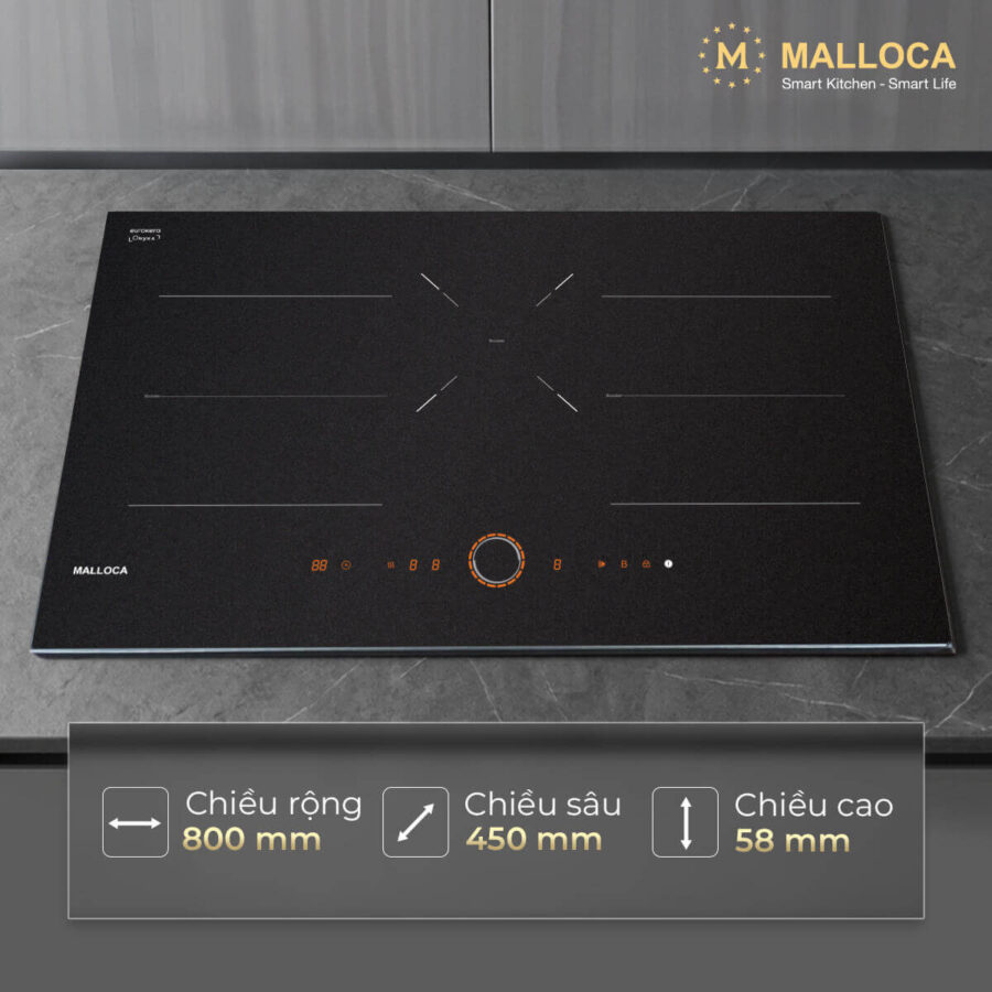 Bếp từ 3 vùng nấu (Mặt kính Onyka chống trầy xước) Malloca MI803ES