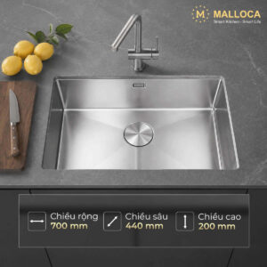 Chậu rửa chén 1 hố Inox 304 lắp âm hoặc lắp nổi Malloca MS6070