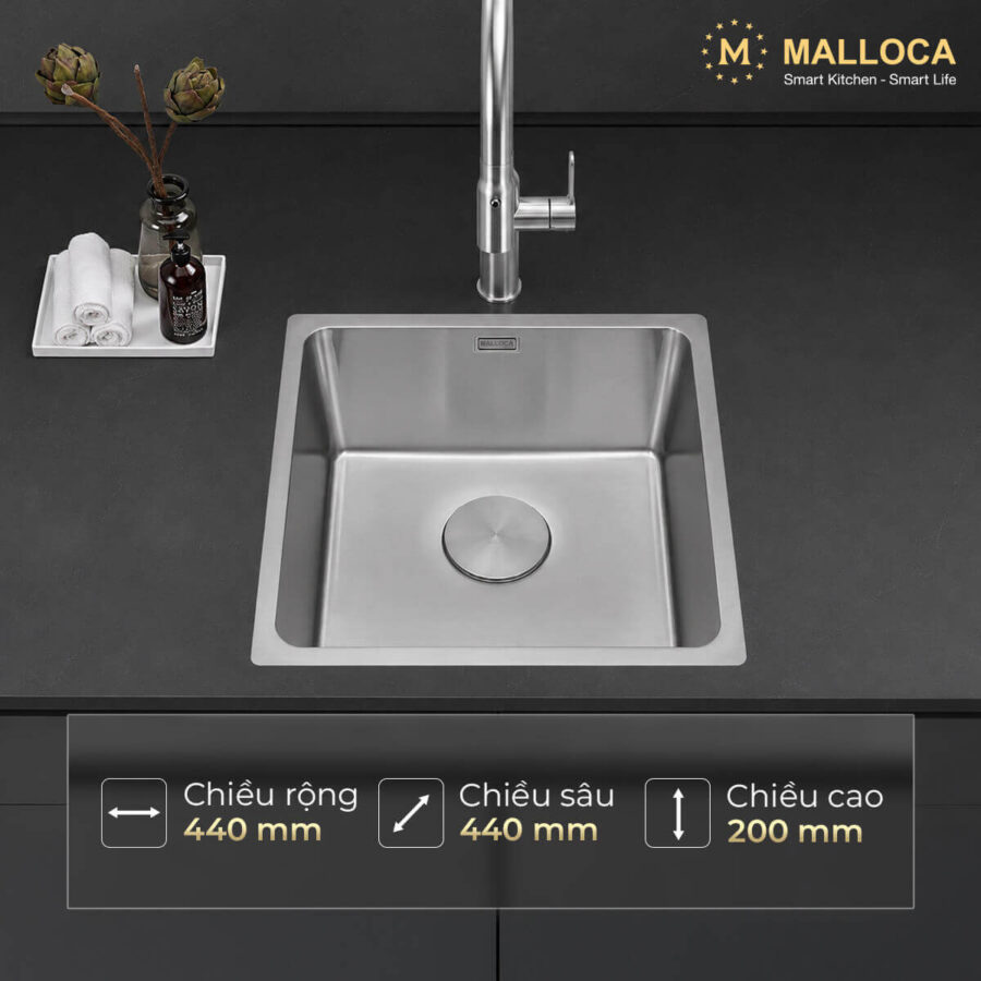 Chậu rửa chén 1 hố Inox 304 lắp âm hoặc lắp nổi Malloca MS6044