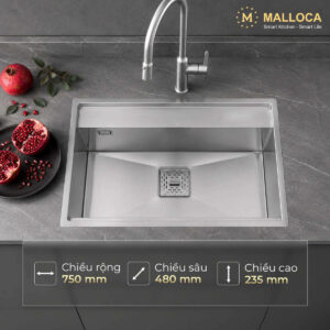 Chậu rửa chén 1 hố Inox 304 Malloca MS6302ST
