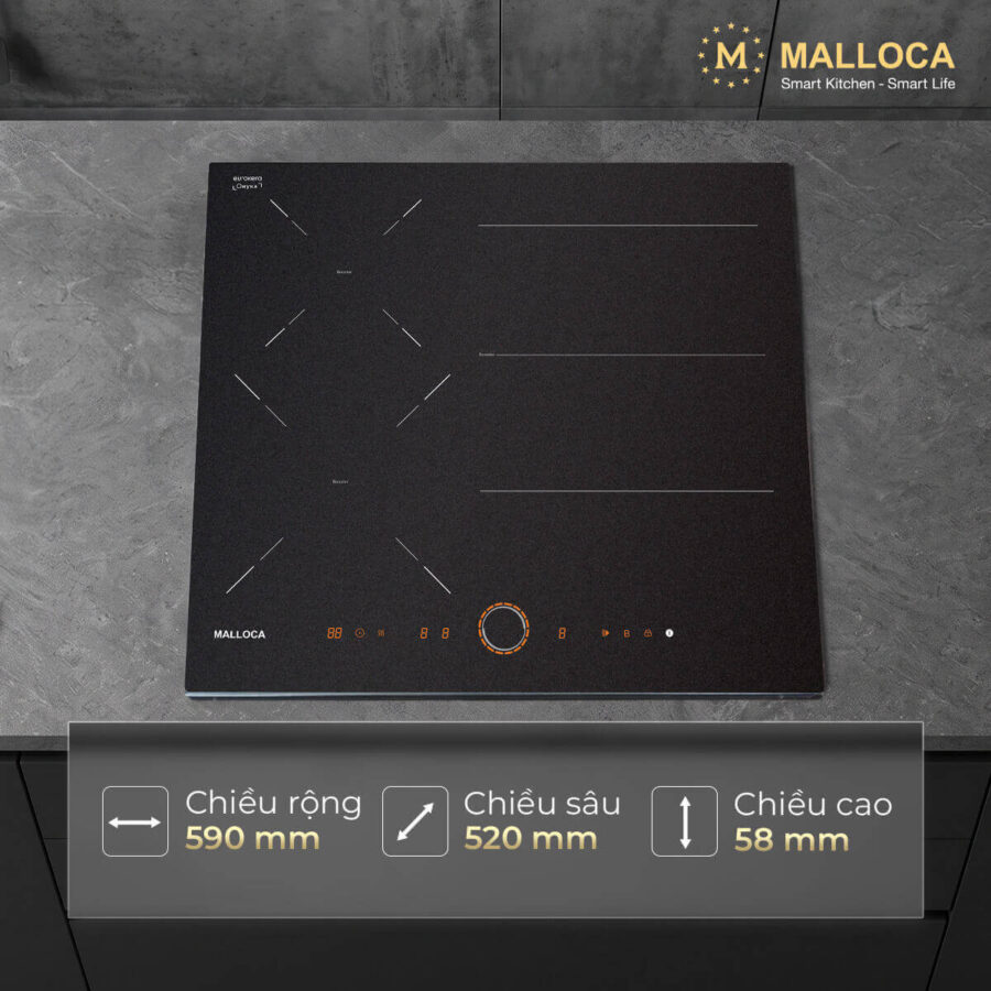 Bếp từ 3 vùng nấu (Mặt kính Onyka chống trầy xước) Malloca MI593ES