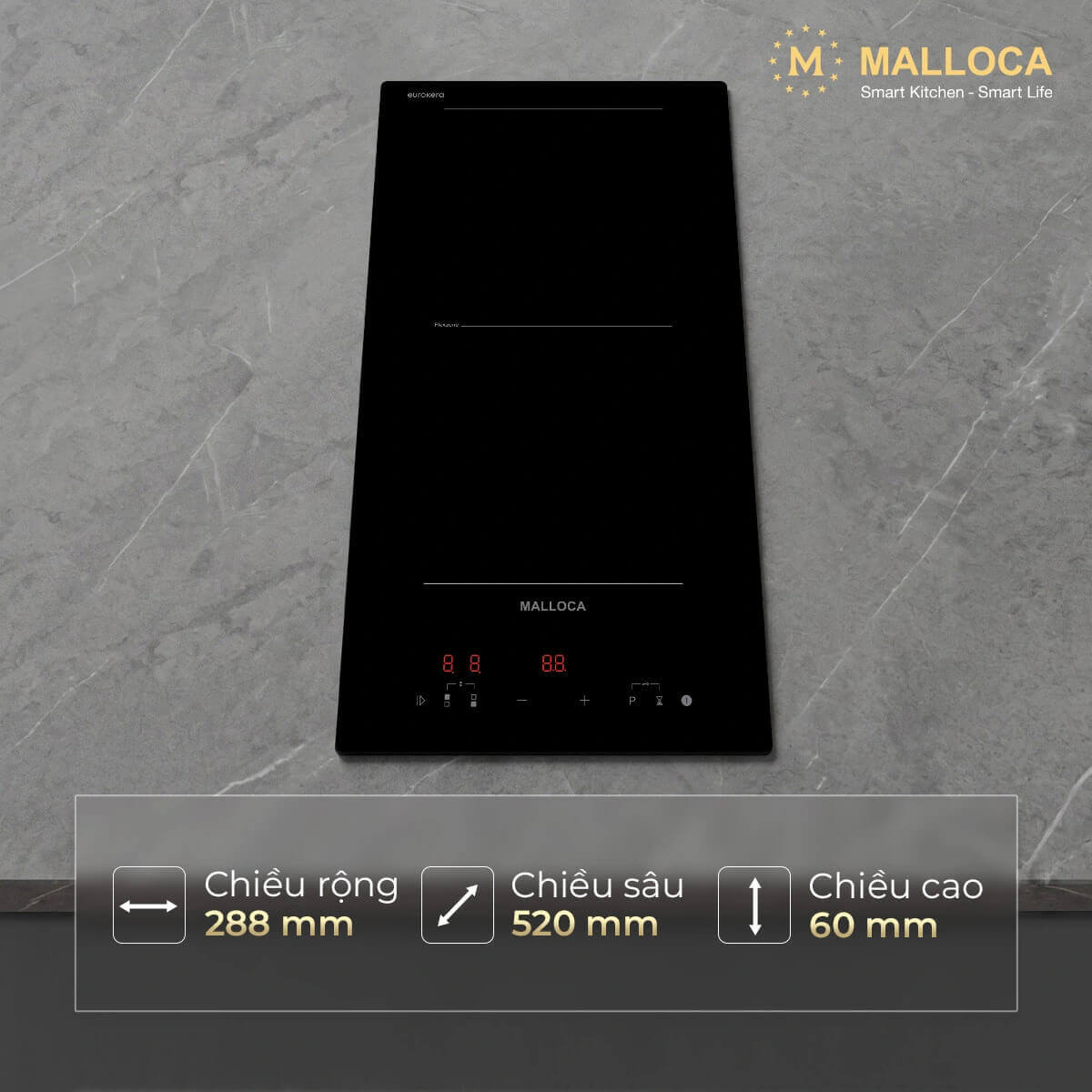 Bếp từ domino 2 vùng nấu Malloca MDI302FZ