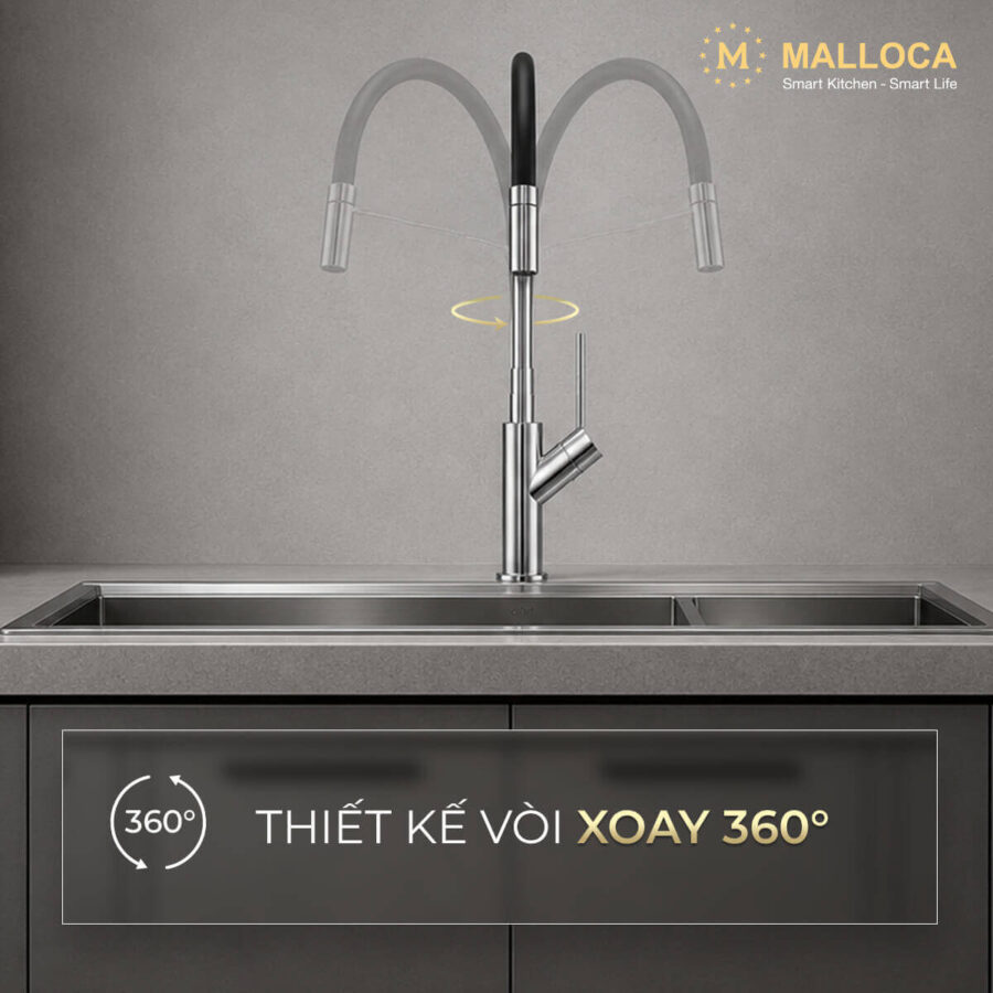 Alternative view of Vòi rửa chén nóng lạnh dây Silicon đồng thau Chrome Malloca K081C