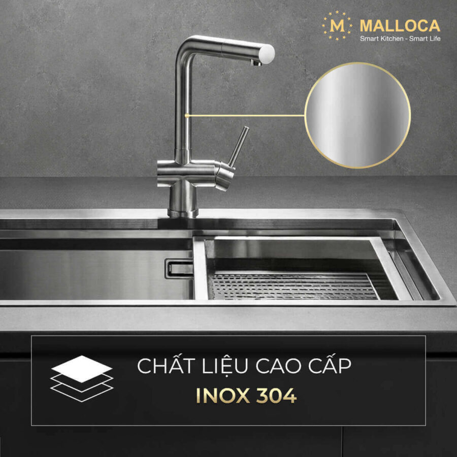 Alternative view of Vòi rửa chén nóng lạnh dây rút Inox 304 Malloca K103SS
