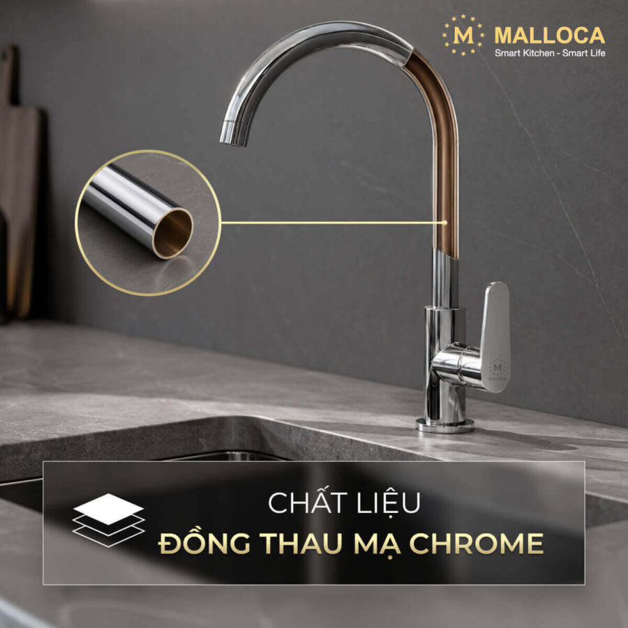 Vòi rửa chén lạnh đồng thau Chrome Malloca K1603CL - Ảnh 3