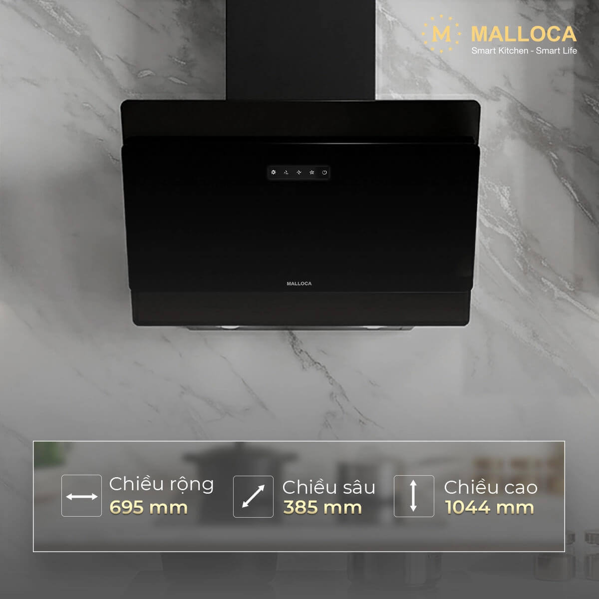 Máy hút mùi áp tường dạng nghiêng Malloca MC7086HS