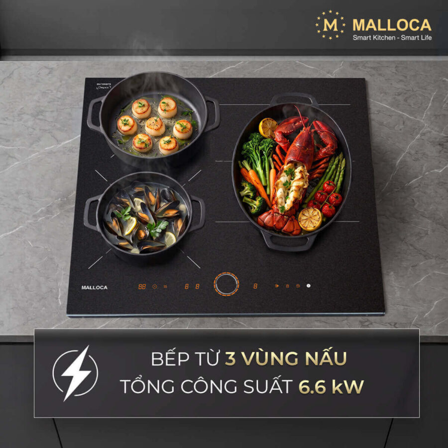 Bếp từ 3 vùng nấu (Mặt kính Onyka chống trầy xước) Malloca MI593ES - Ảnh 3