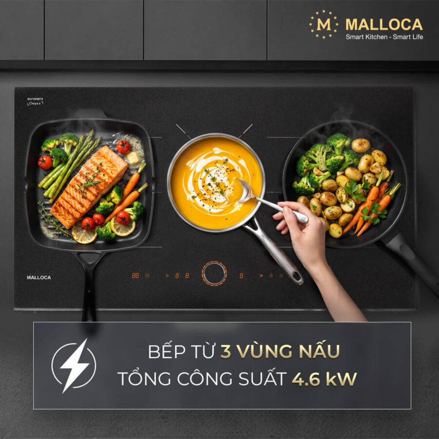 Bếp từ 3 vùng nấu (Mặt kính Onyka chống trầy xước) Malloca MI803ES - Ảnh 3