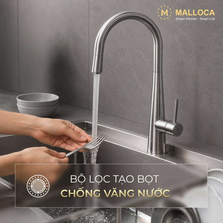 Vòi rửa chén nóng lạnh dây rút Inox 304 Malloca K095SS - Ảnh 3