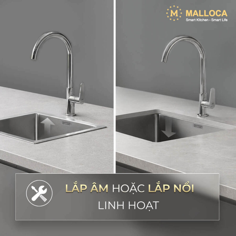 Chậu rửa chén 1 hố Inox 304 lắp âm hoặc lắp nổi Malloca MS6044 - Ảnh 5