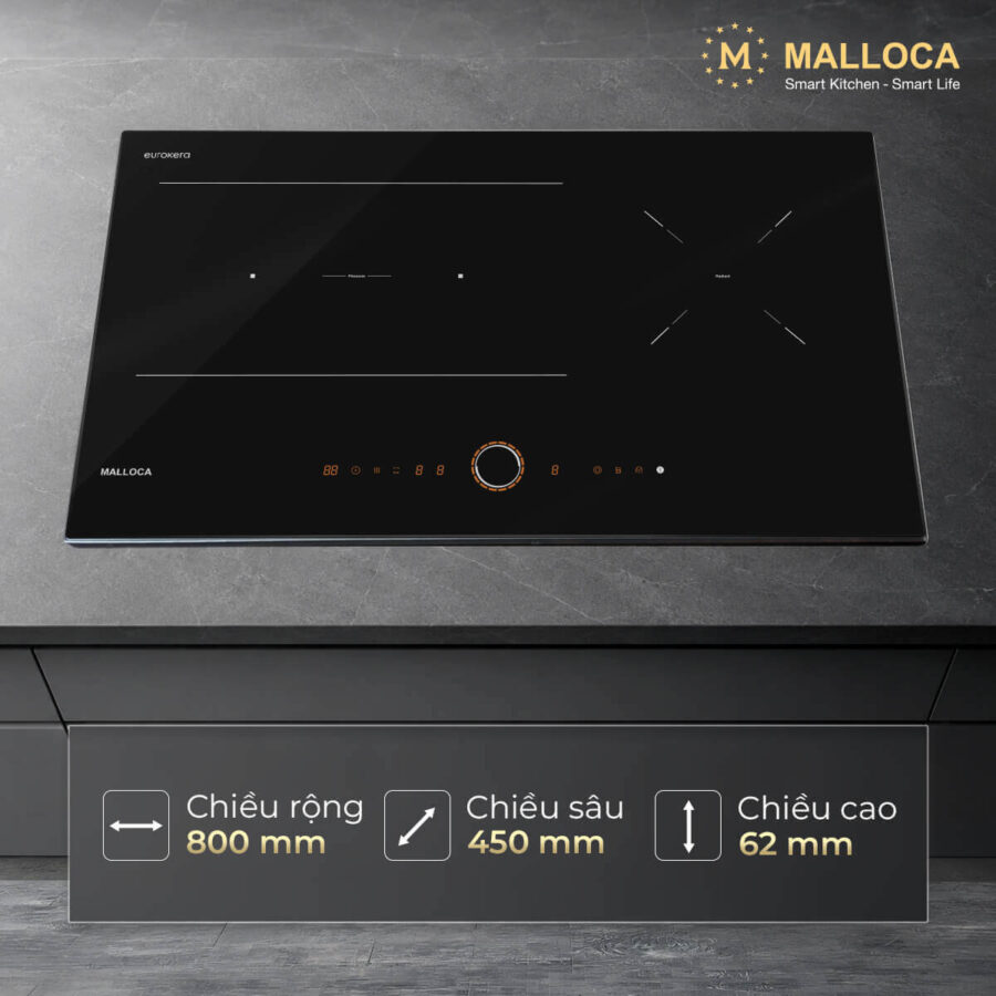 Bếp từ kết hợp hồng ngoại 3 vùng nấu Malloca MIR9021ES