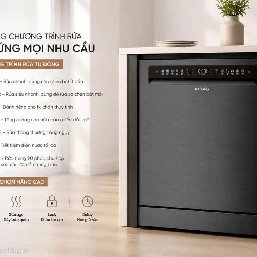 Máy rửa chén độc lập 15 bộ chén dĩa Malloca VORTEX MDW1510TD - Ảnh 5