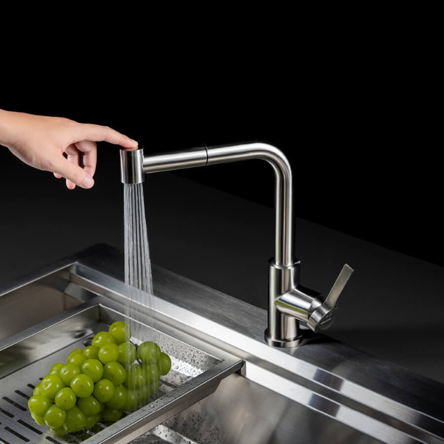 Vòi rửa chén nóng lạnh dây rút Inox 304 Malloca LUXSTEEL K066PO - Ảnh 3