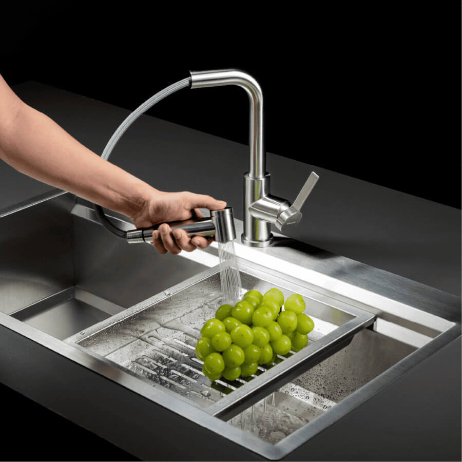 Vòi rửa chén nóng lạnh dây rút Inox 304 Malloca LUXSTEEL K066PO - Ảnh 4