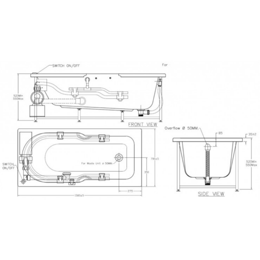 Bồn tắm xây American Standard 7240100-WT (7240100WT) massage Studio 1.5m