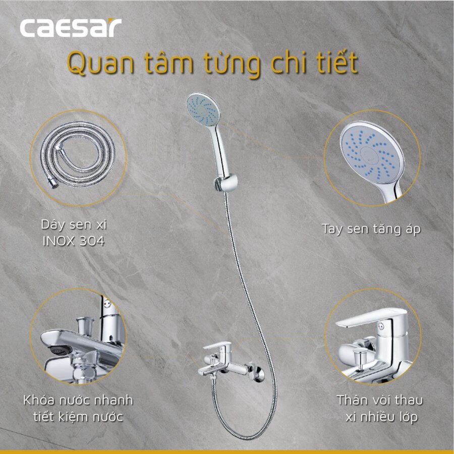 Bộ sen cây tắm đứng nóng lạnh Caesar BS126+S383C