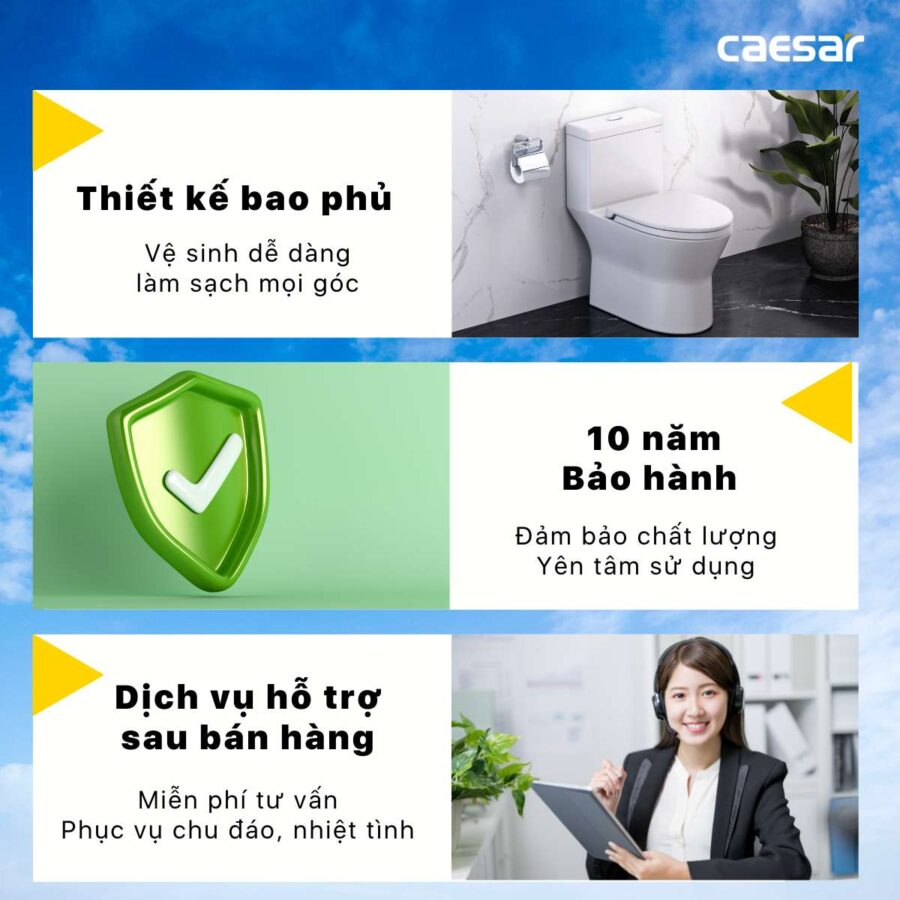 Bồn cầu 1 khối nắp điện tử Caesar C1374F + TAF400H (CD1374+TAF400H)