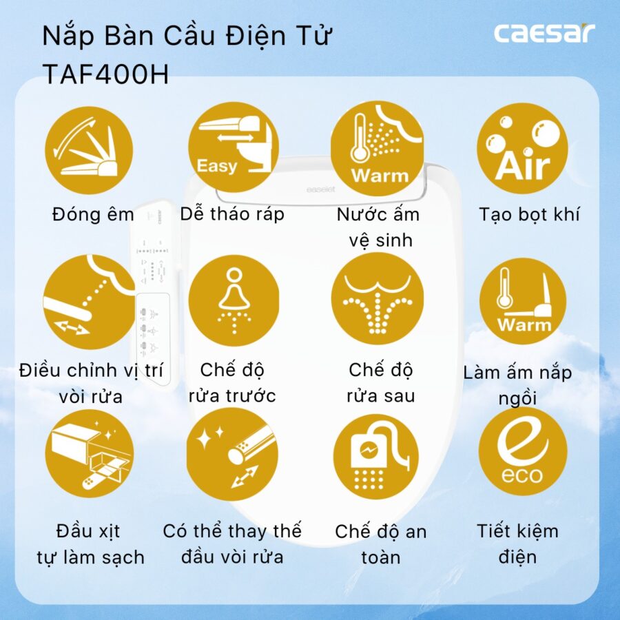 Bồn cầu 1 khối nắp điện tử Caesar C1394F + TAF400H (CD1394+TAF400H)