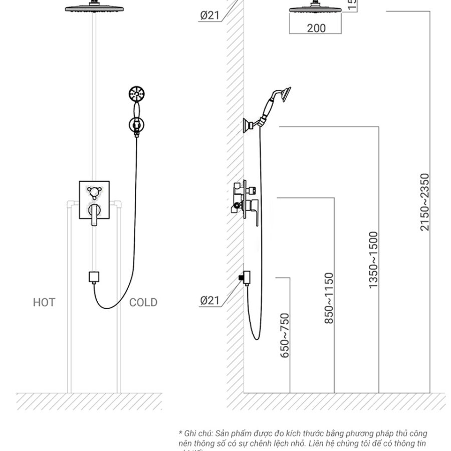 Sen tắm âm tường bằng đồng màu đen Kanly GCS75B