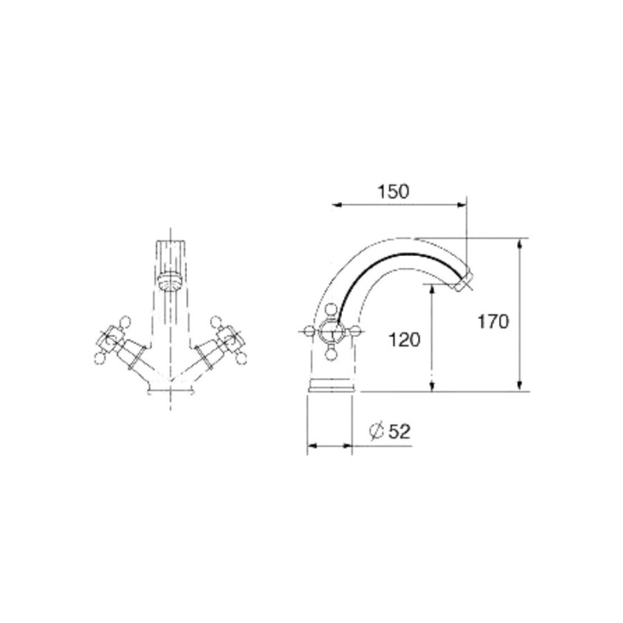 Vòi chậu lavabo nóng lạnh bằng đồng Kanly GCV05