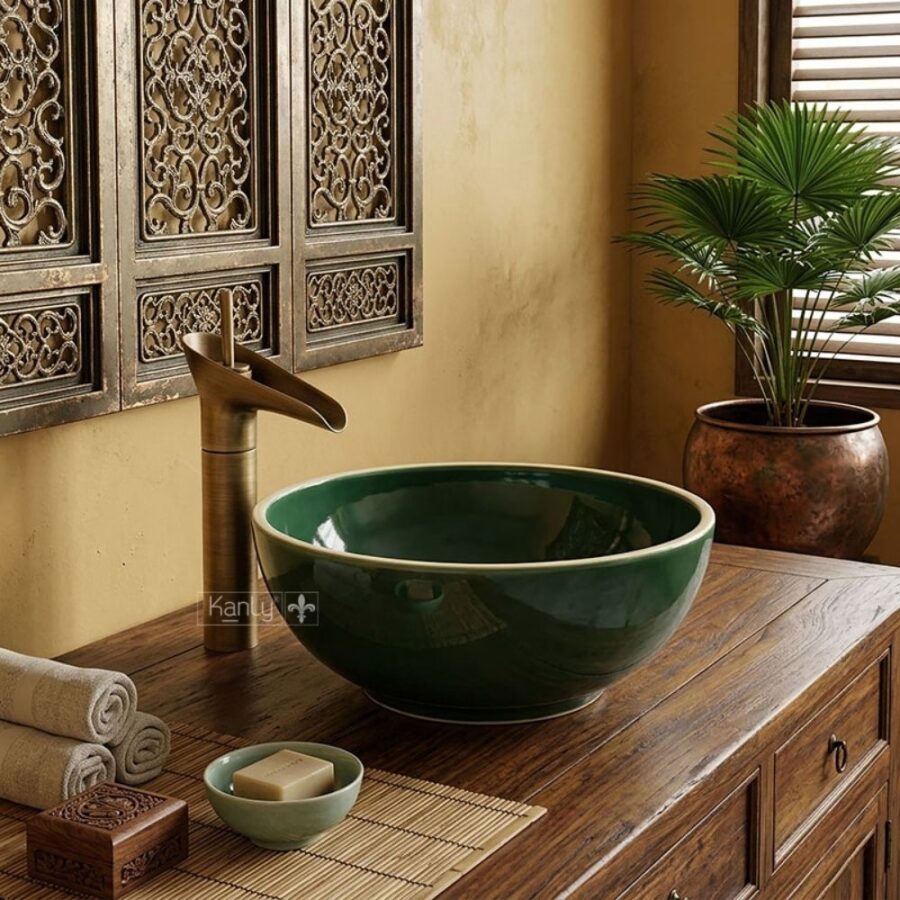 Chậu lavabo đặt bàn Kanly gốm men rạn GV004