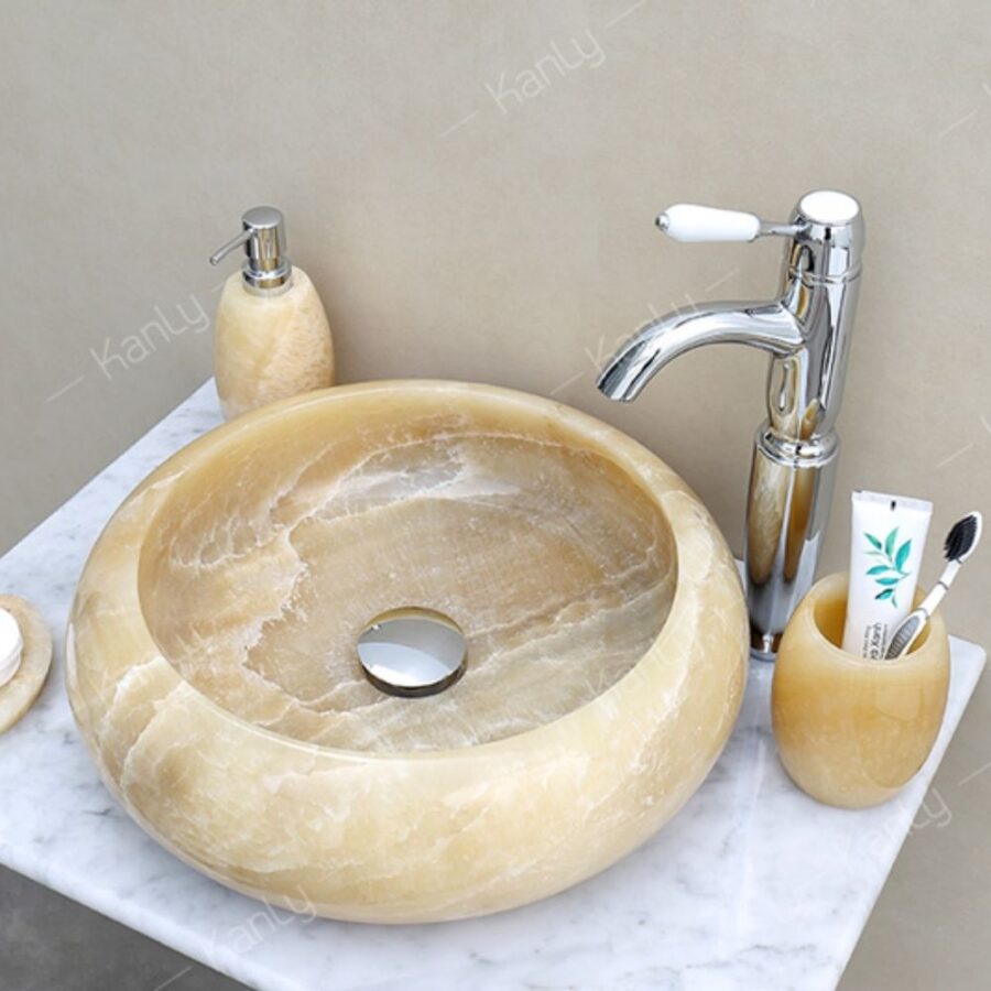 Chậu lavabo đặt bàn Kanly đá honey onyx tự nhiên ONY129i