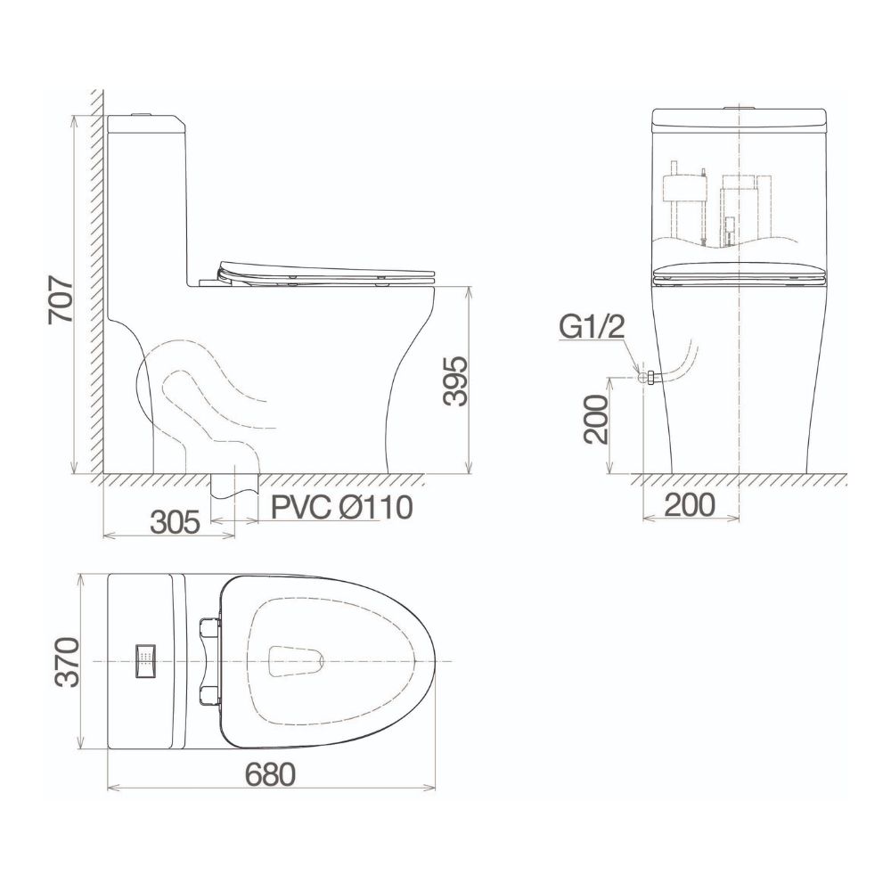 Bồn cầu 1 khối Viglacera V45M nắp êm xả xoáy (+ vòi xịt VG826 & van VG853)
