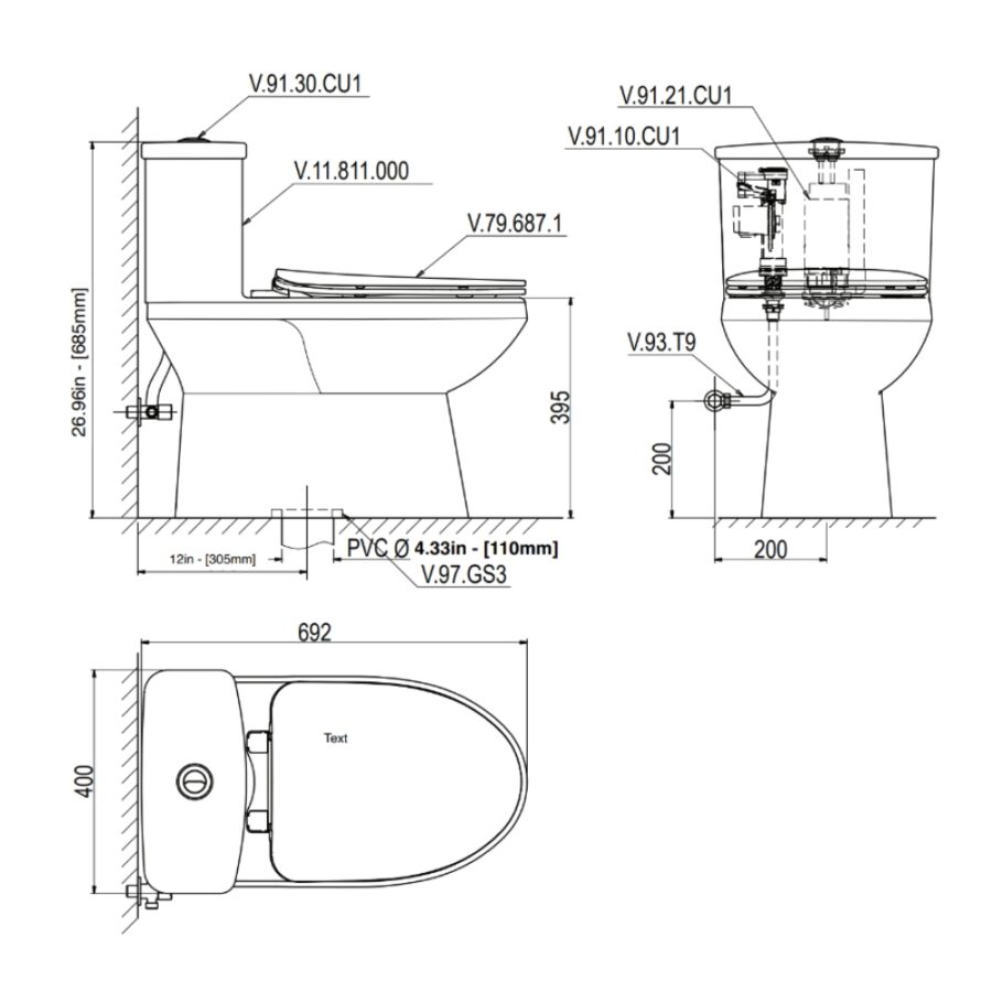 Bồn cầu 1 khối Viglacera V811 nắp êm (+ vòi xịt VG826)