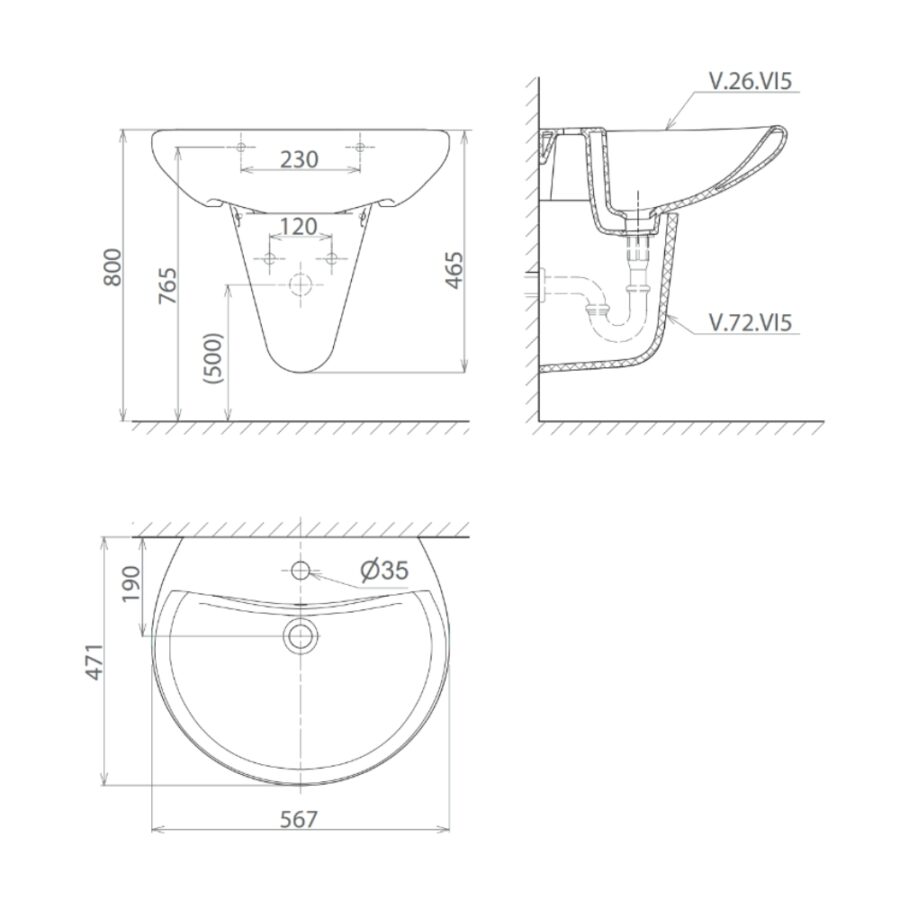 Chậu rửa lavabo treo tường Viglacera VI5