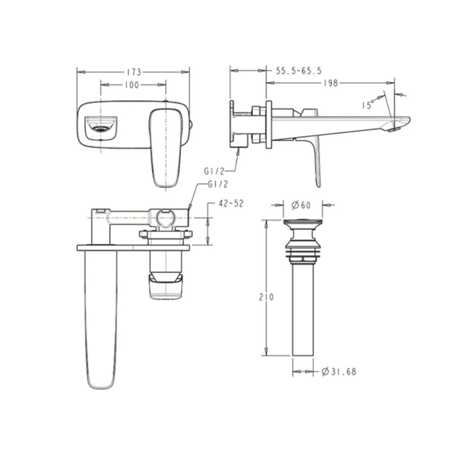 Vòi chậu gắn tường American Standard WF-1704 (WF1704) nóng lạnh Signature